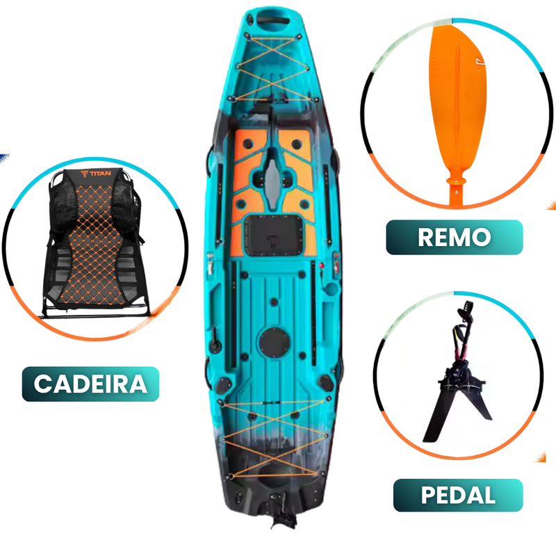 Caiaque De Pesca Ares Titan + Cadeira Confort + Remo + Pedal / SOMENTE HOJE