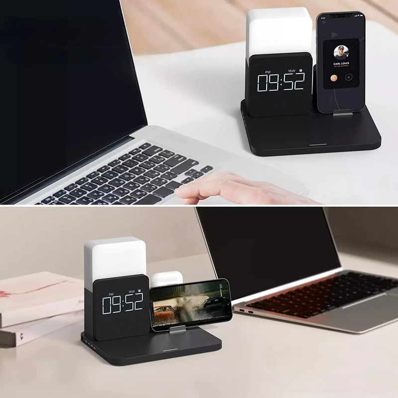 Carregador por Indução Luminária de Mesa e Despertador Mahaos