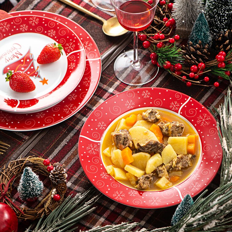 Conjunto de louças Natalino de porcelana com 18 peças - Serviço para 06 Pessoas